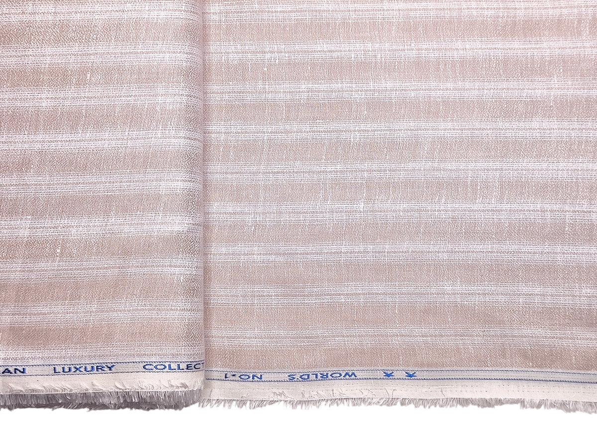 Murano Di Italia Italian Luxury Collection 100% Pure Linen 70 LEA Shirting Fabric (Light Beige Stripes, Crepe Weave)