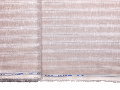 Murano Di Italia Italian Luxury Collection 100% Pure Linen 70 LEA Shirting Fabric (Light Beige Stripes, Crepe Weave)