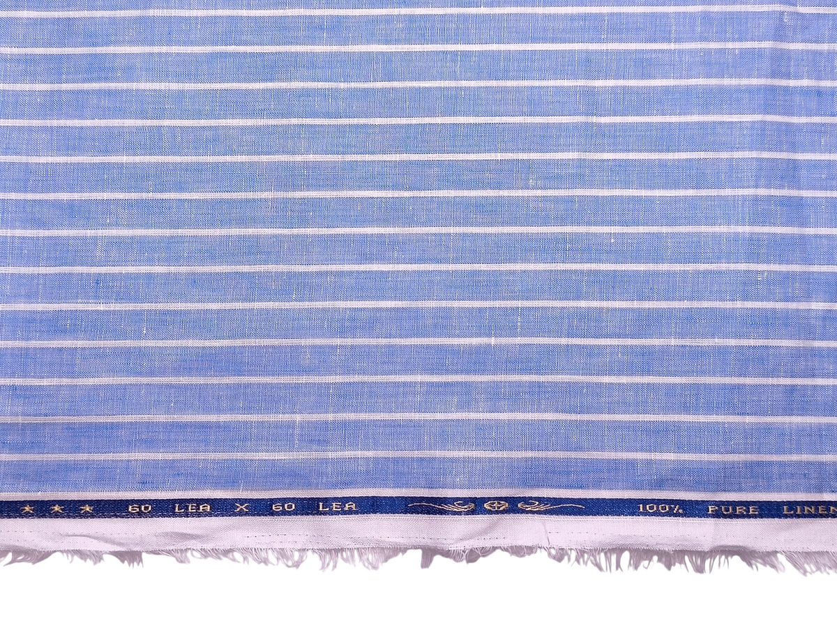 100% Pure Linen 60 LEA Shirting Fabric (Classic Blue, Stripes)