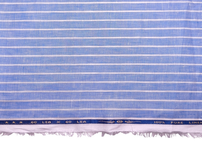 100% Pure Linen 60 LEA Shirting Fabric (Classic Blue, Stripes)