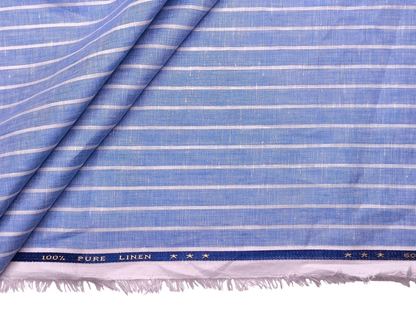 100% Pure Linen 60 LEA Shirting Fabric (Classic Blue, Stripes)