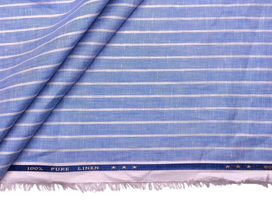 100% Pure Linen 60 LEA Shirting Fabric (Classic Blue, Stripes)