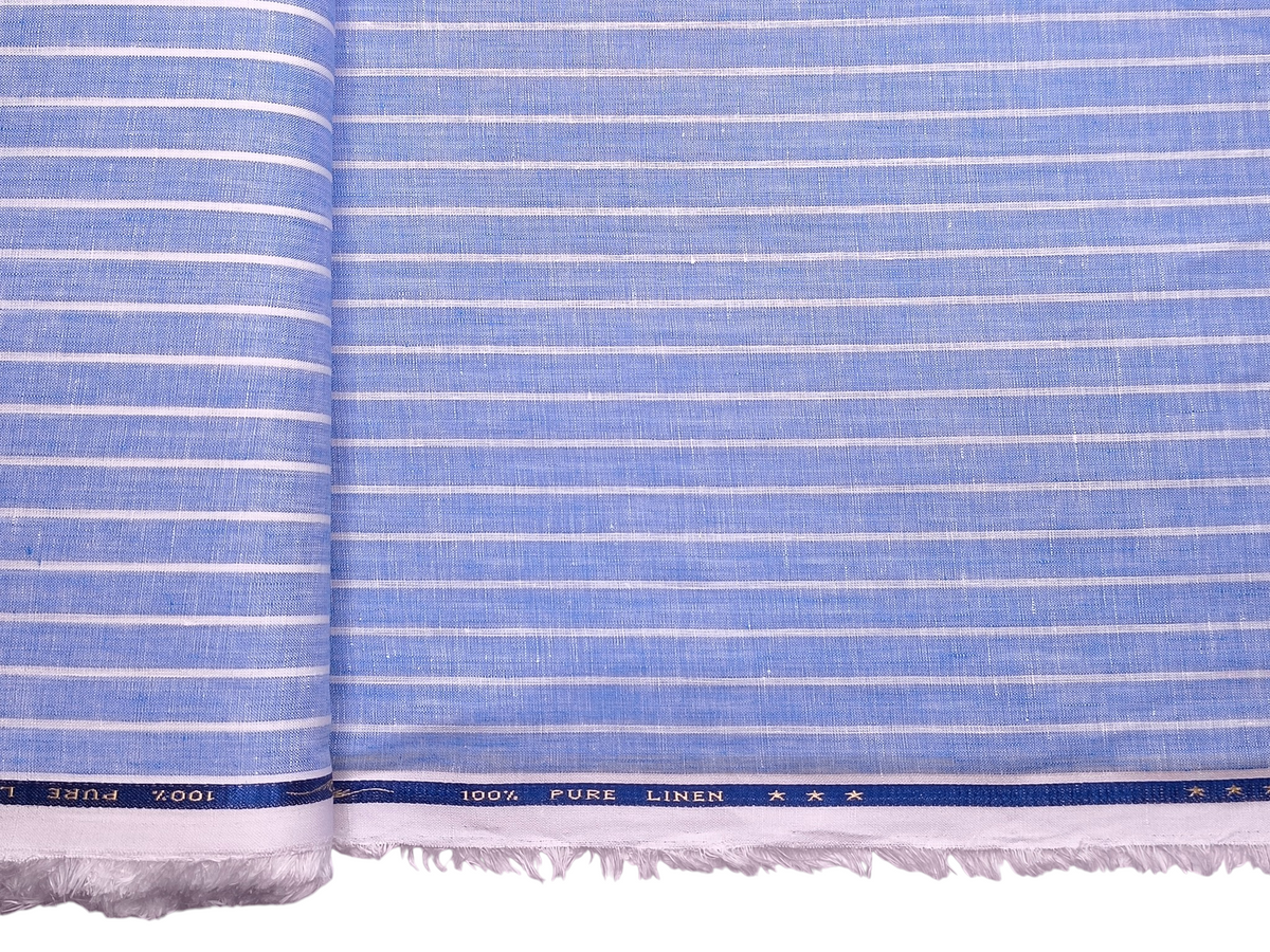 100% Pure Linen 60 LEA Shirting Fabric (Classic Blue, Stripes)