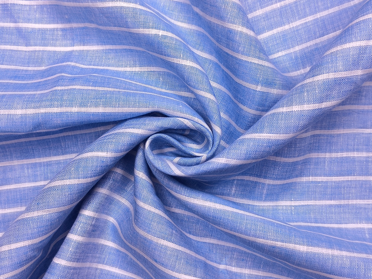 100% Pure Linen 60 LEA Shirting Fabric (Classic Blue, Stripes)