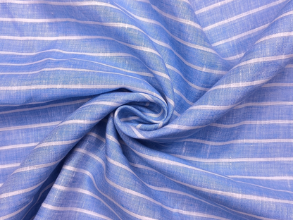 100% Pure Linen 60 LEA Shirting Fabric (Classic Blue, Stripes)