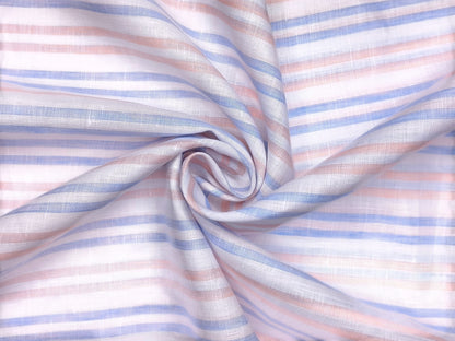 100% Pure Linen 60 LEA Shirting Fabric (Blue & Orange, Stripes)