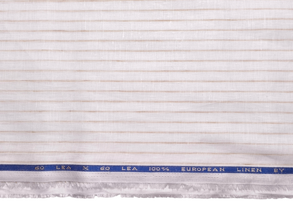 100% Pure Linen 60 LEA Shirting Fabric (White & Golden, Subtle Stripes)