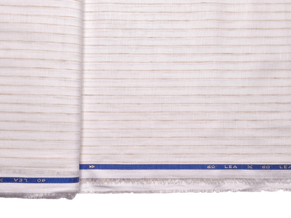 100% Pure Linen 60 LEA Shirting Fabric (White & Golden, Subtle Stripes)