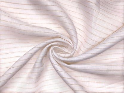 100% Pure Linen 60 LEA Shirting Fabric (White & Golden, Subtle Stripes)