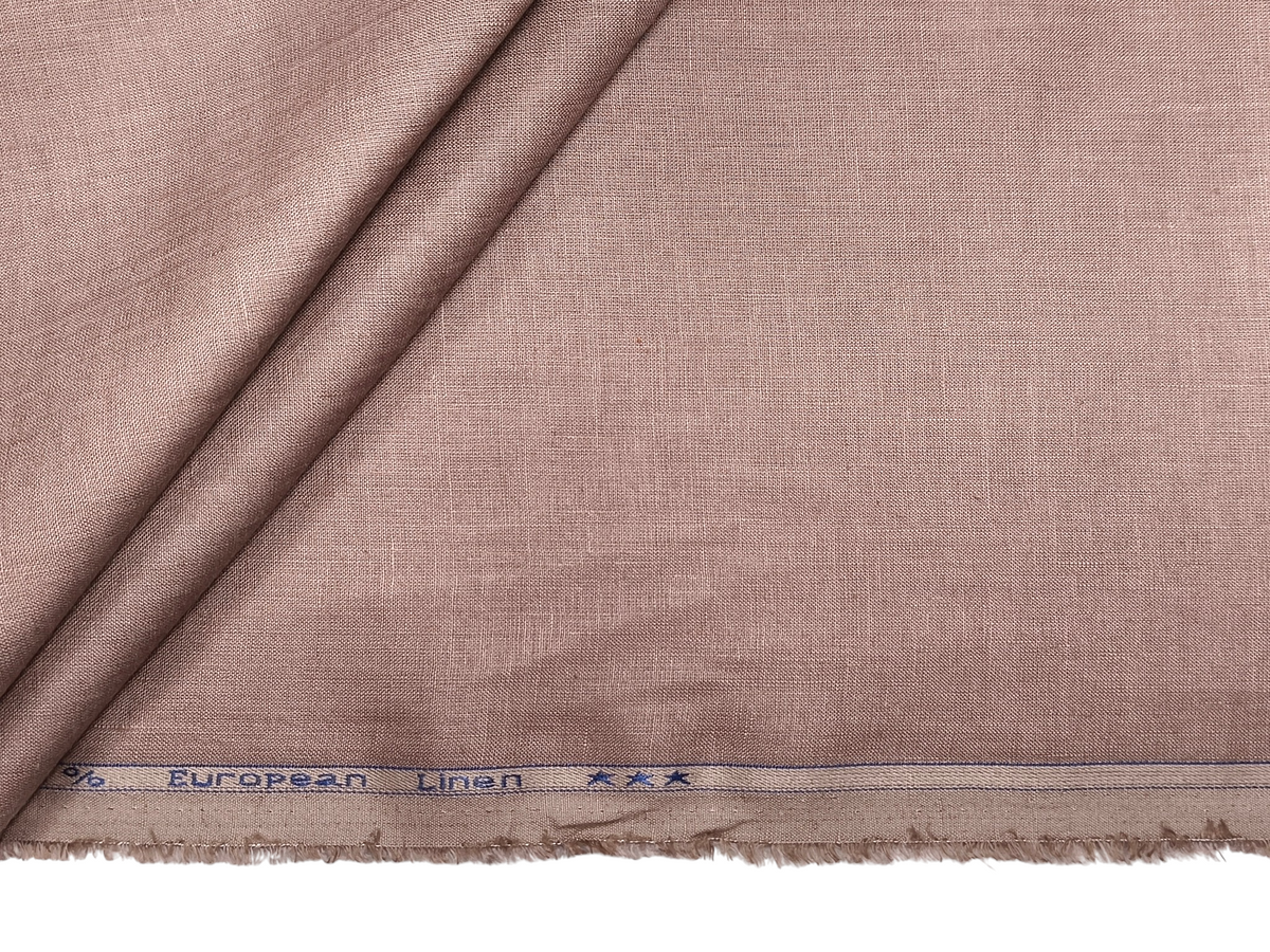 100% Pure Linen 60 LEA Shirting Fabric (Pastel Brown, Plain)