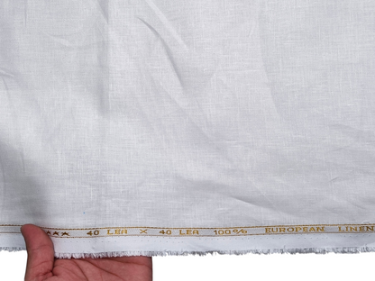 100% Pure European Linen 40 LEA Suiting Fabric (White, Plain)