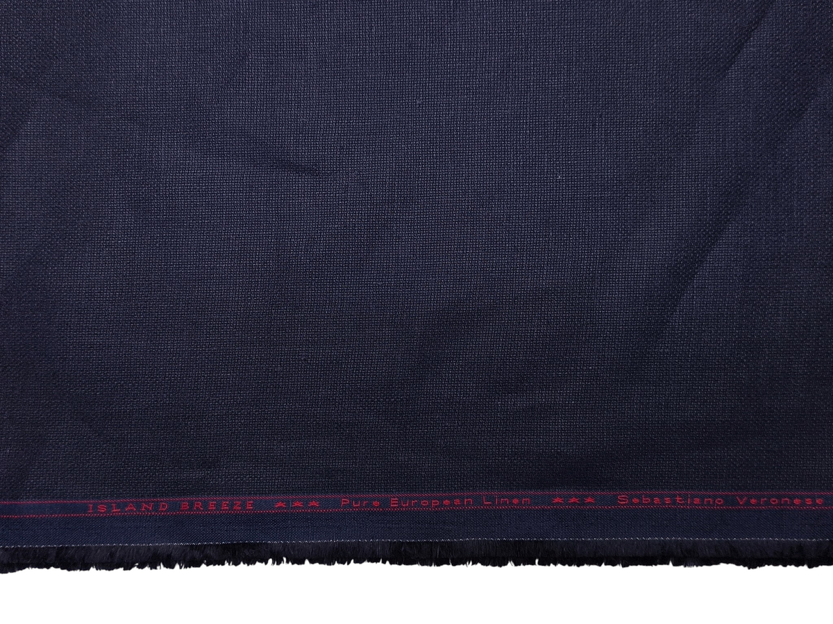 100% Pure European Linen Suiting Fabric (Navy Blue, Hopsack Weave)
