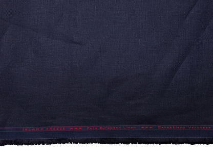 100% Pure European Linen Suiting Fabric (Navy Blue, Hopsack Weave)