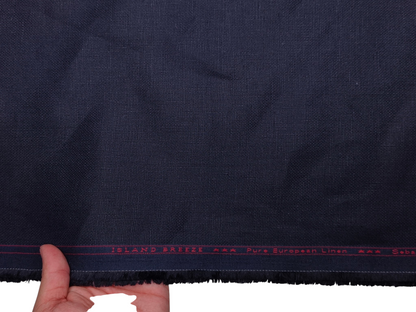100% Pure European Linen Suiting Fabric (Navy Blue, Hopsack Weave)