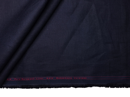 100% Pure European Linen Suiting Fabric (Navy Blue, Hopsack Weave)