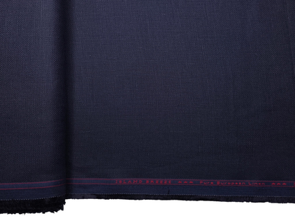 100% Pure European Linen Suiting Fabric (Navy Blue, Hopsack Weave)