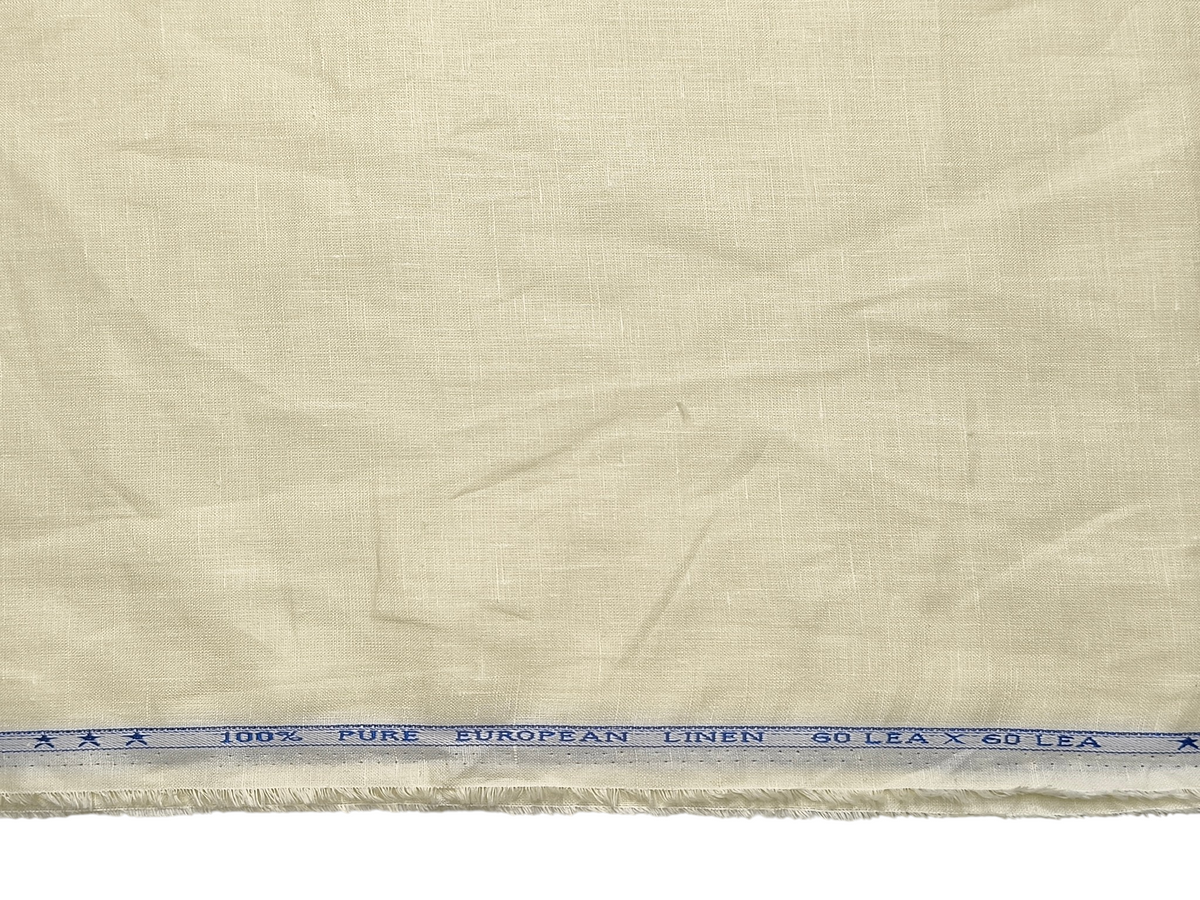 100% Pure European Linen 60 LEA Shirting Fabric (Cream White, Plain Weave)