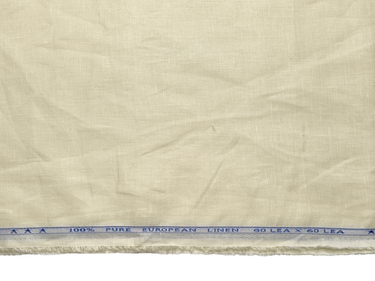 100% Pure European Linen 60 LEA Shirting Fabric (Cream White, Plain Weave)