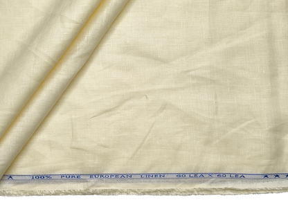 100% Pure European Linen 60 LEA Shirting Fabric (Cream White, Plain Weave)