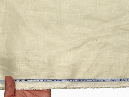 100% Pure European Linen 60 LEA Shirting Fabric (Cream White, Plain Weave)