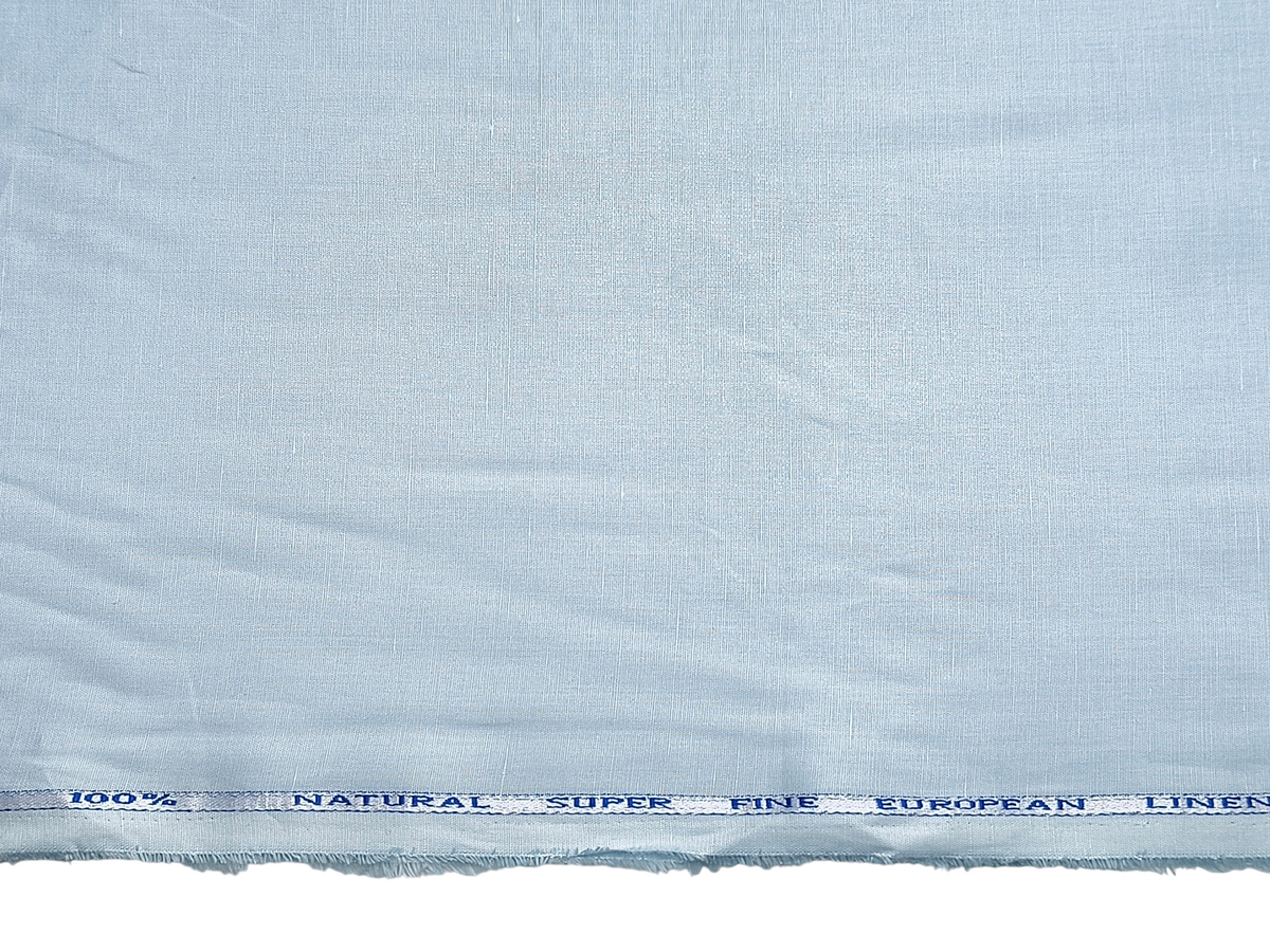 Cotton Linen Blended Premium Shirting Fabric (Light Blue, Plain)