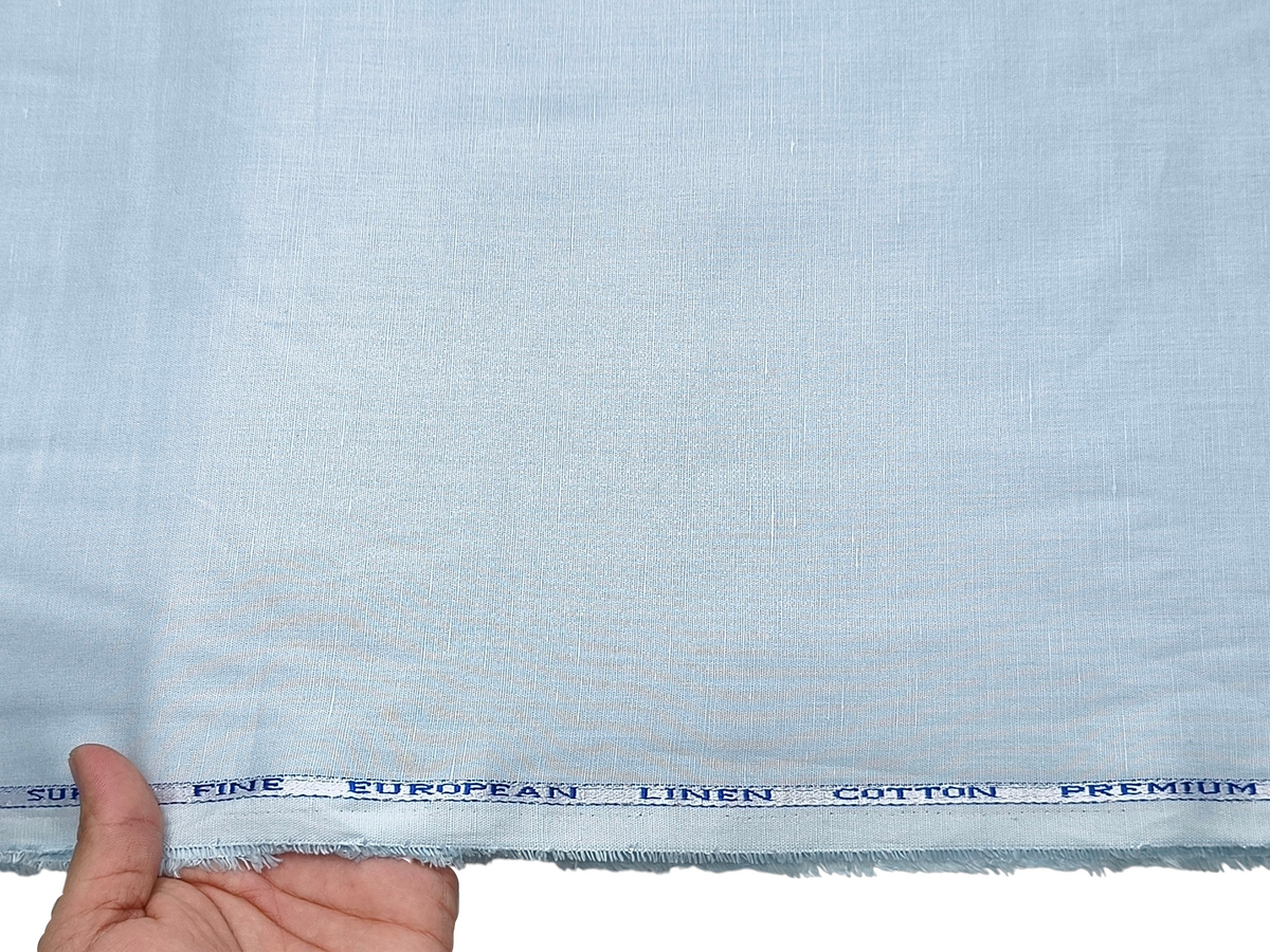 Cotton Linen Blended Premium Shirting Fabric (Light Blue, Plain)