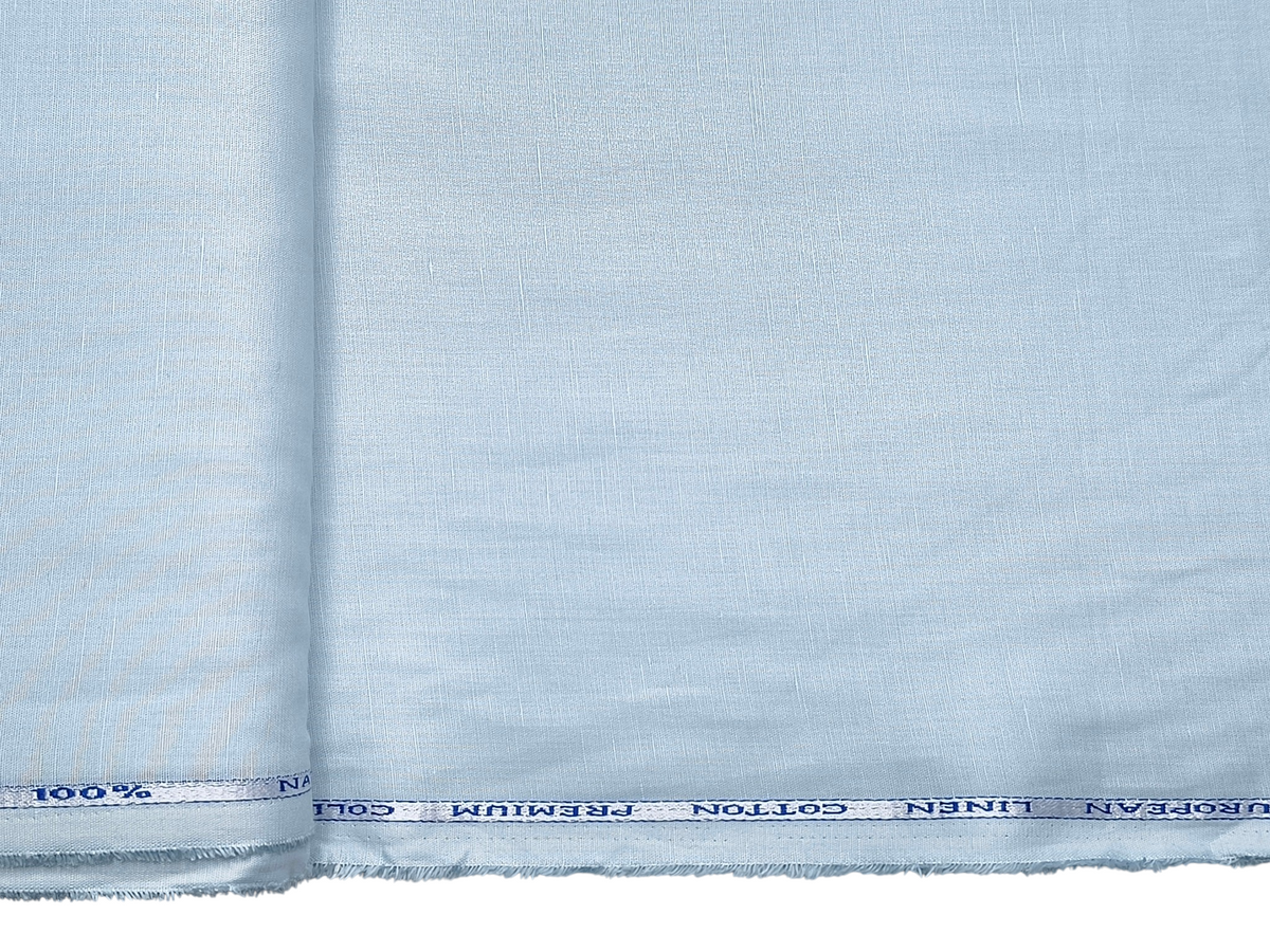 Cotton Linen Blended Premium Shirting Fabric (Light Blue, Plain)