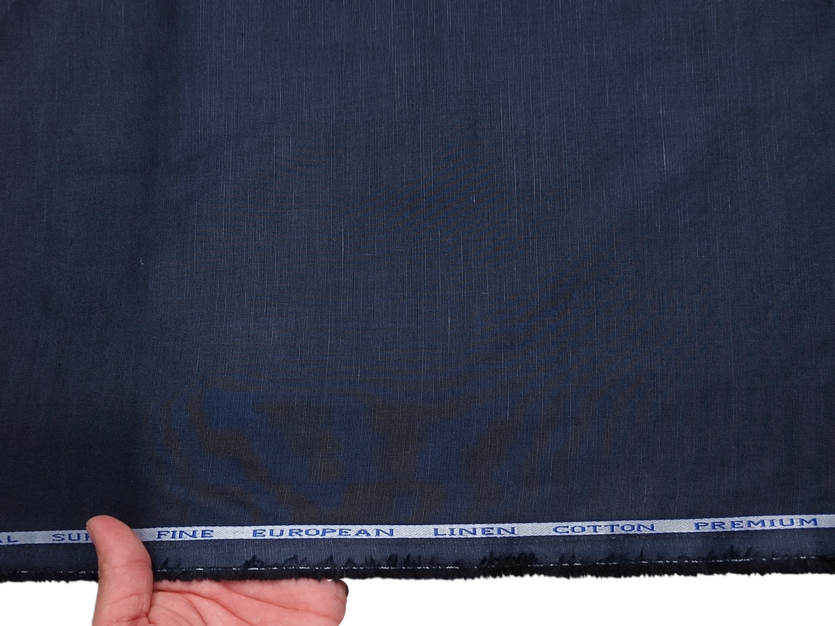 Cotton Linen Blended Premium Shirting Fabric  (Navy Blue, Plain)