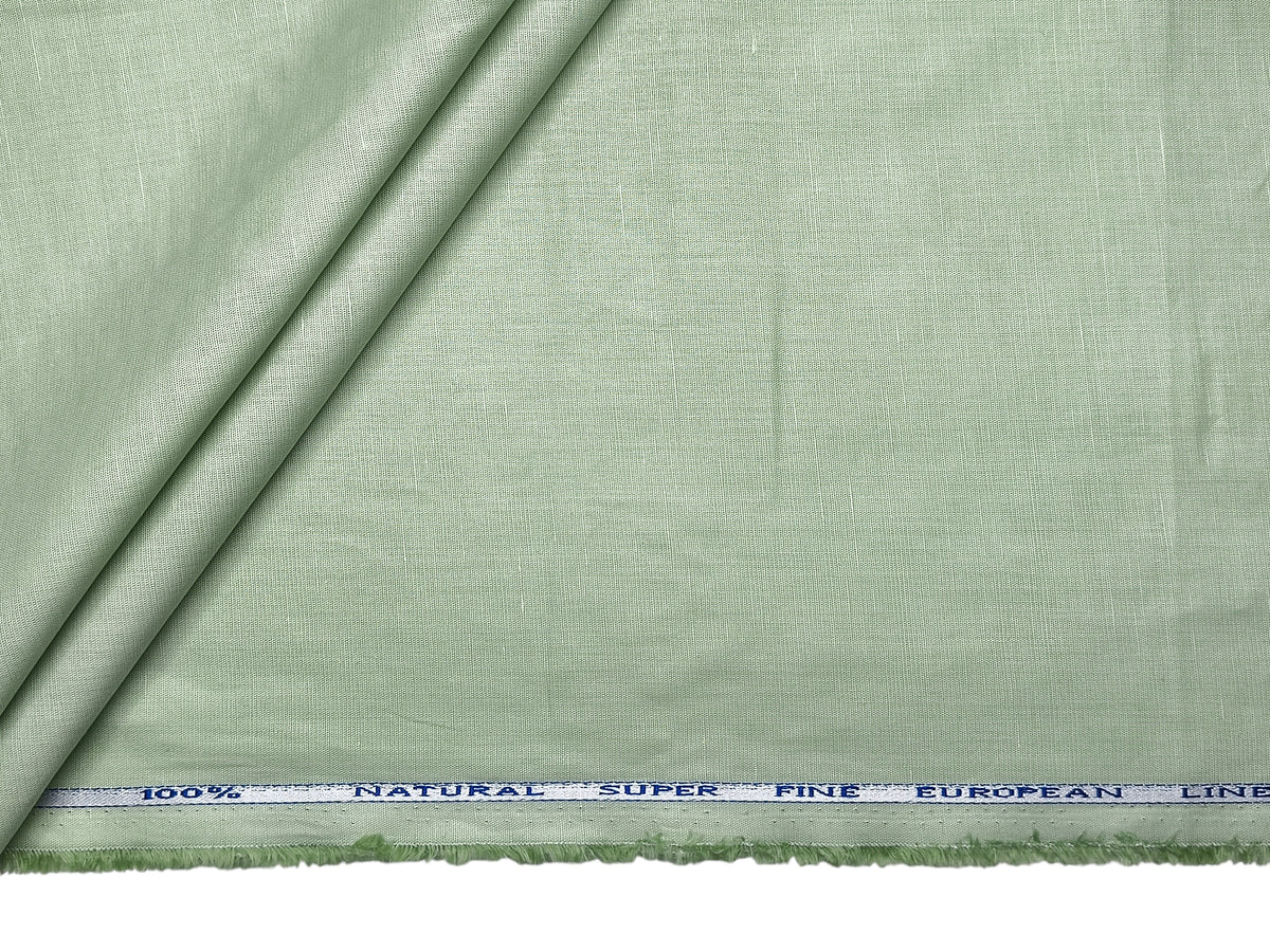 Cotton Linen Blended Premium Shirting Fabric (Light Green, Plain)