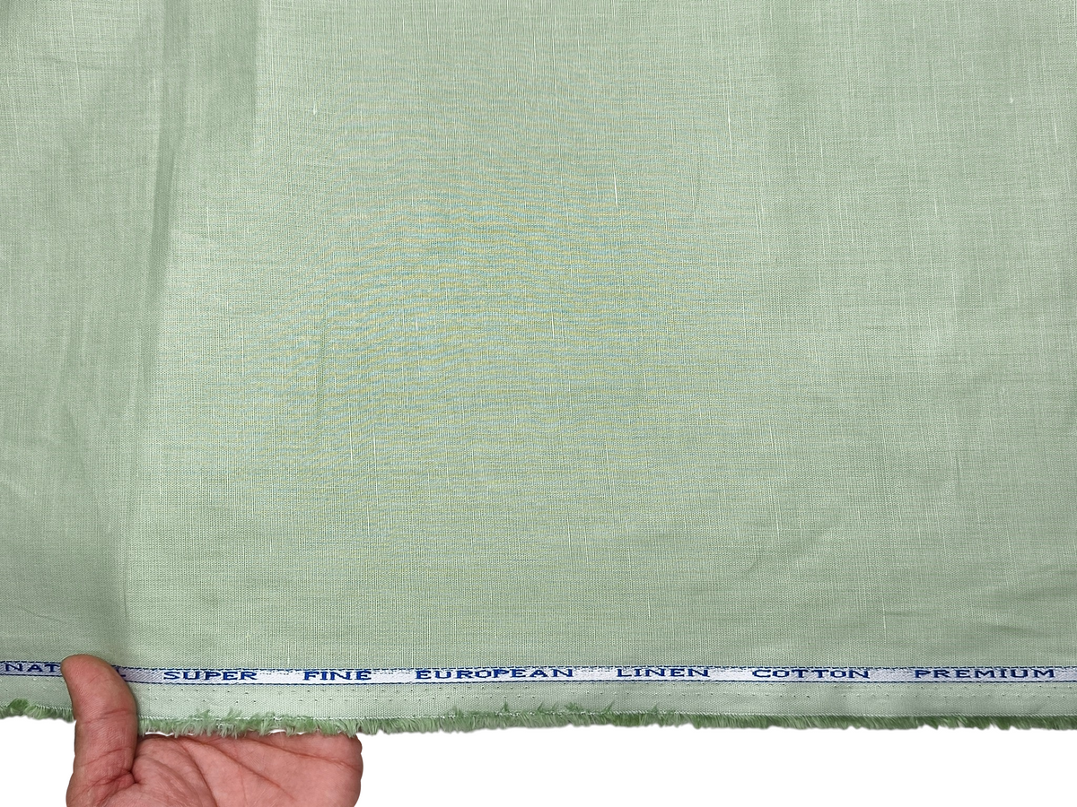 Cotton Linen Blended Premium Shirting Fabric (Light Green, Plain)