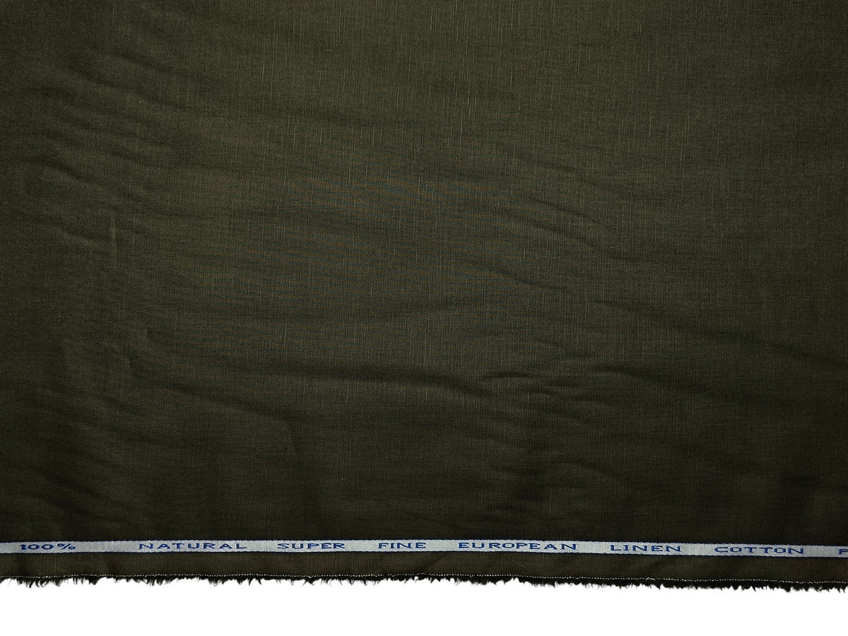 Cotton Linen Blended Premium Shirting Fabric (Dark Olive Green, Plain)