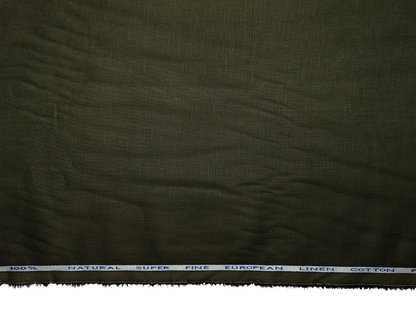 Cotton Linen Blended Premium Shirting Fabric (Dark Olive Green, Plain)