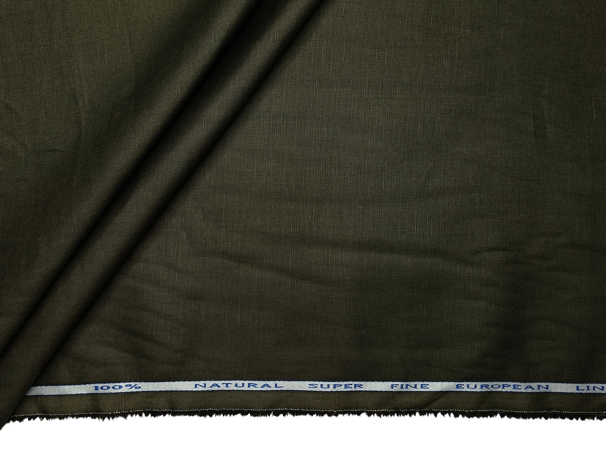Cotton Linen Blended Premium Shirting Fabric (Dark Olive Green, Plain)