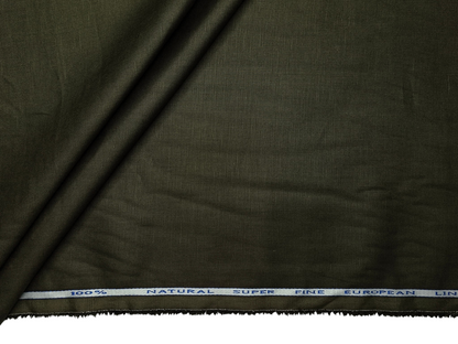 Cotton Linen Blended Premium Shirting Fabric (Dark Olive Green, Plain)