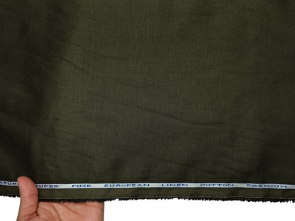 Cotton Linen Blended Premium Shirting Fabric (Dark Olive Green, Plain)