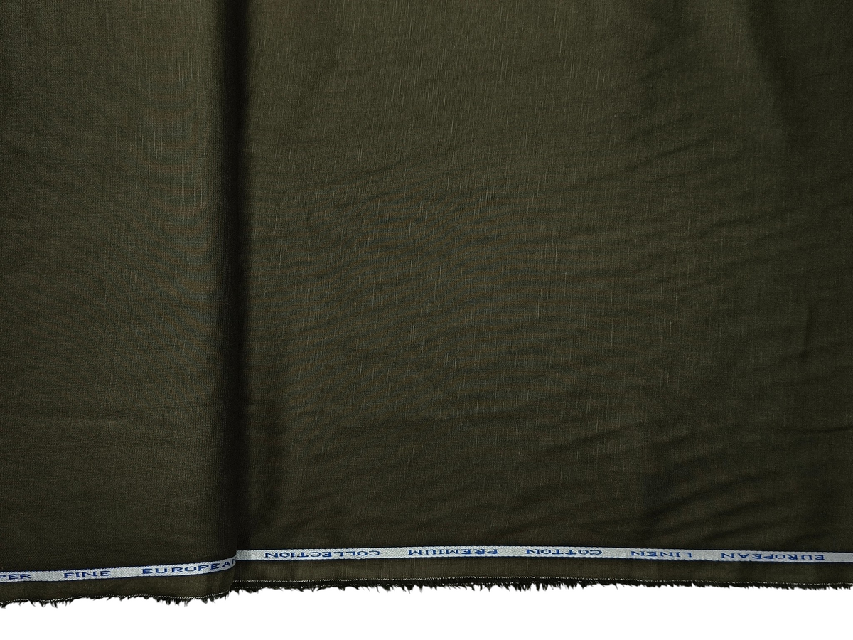 Cotton Linen Blended Premium Shirting Fabric (Dark Olive Green, Plain)