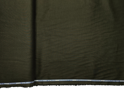 Cotton Linen Blended Premium Shirting Fabric (Dark Olive Green, Plain)