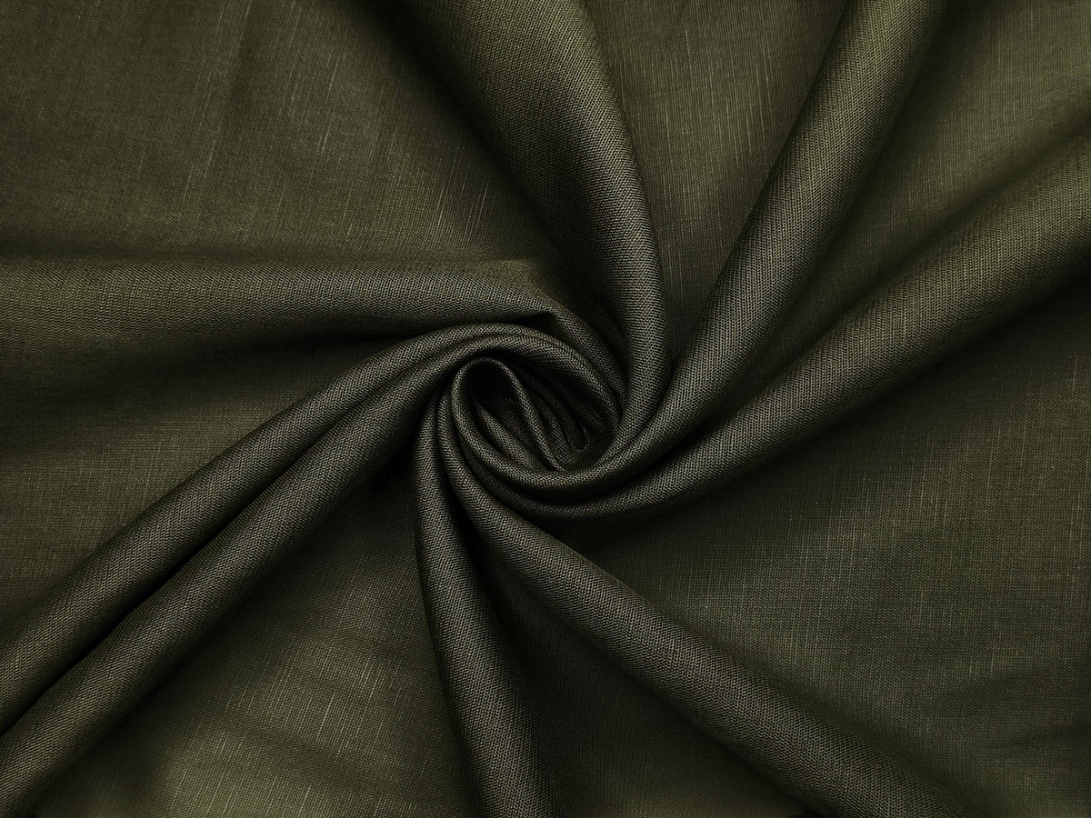 Cotton Linen Blended Premium Shirting Fabric (Dark Olive Green, Plain)