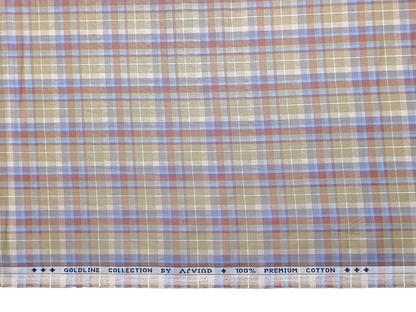 Arvind Goldline Collection 100% Premium Cotton Shirting Fabric (Green, Blue and Rust, Checks)