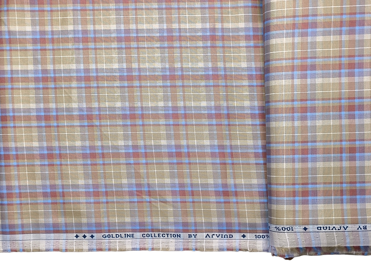 Arvind Goldline Collection 100% Premium Cotton Shirting Fabric (Green, Blue and Rust, Checks)