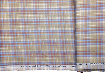 Arvind Goldline Collection 100% Premium Cotton Shirting Fabric (Green, Blue and Rust, Checks)