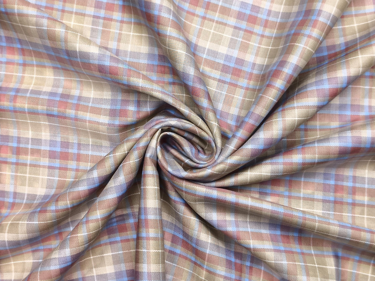 Arvind Goldline Collection 100% Premium Cotton Shirting Fabric (Green, Blue and Rust, Checks)