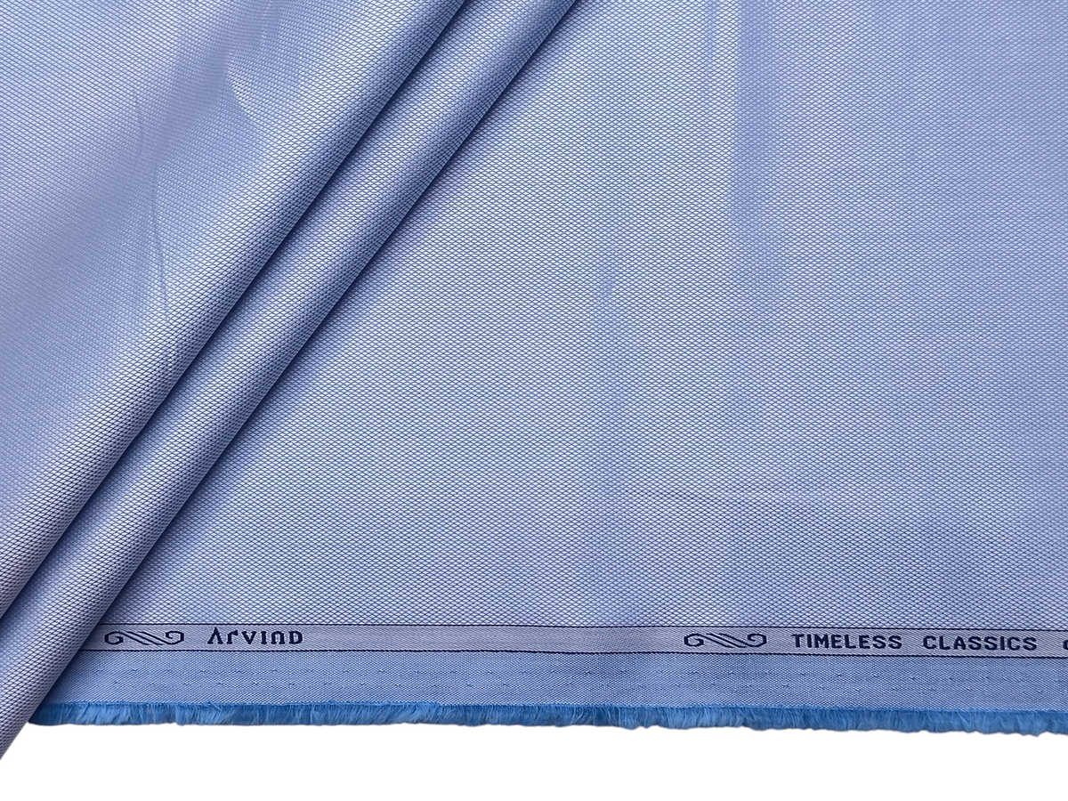 Arvind 2/100s Superfine Premium Cotton Shirting Fabric ( Light Blue, Dobby Design)