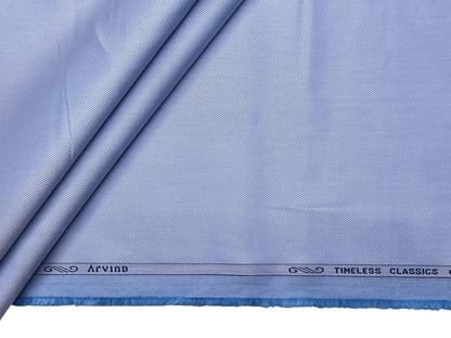 Arvind 2/100s Superfine Premium Cotton Shirting Fabric ( Light Blue, Dobby Design)