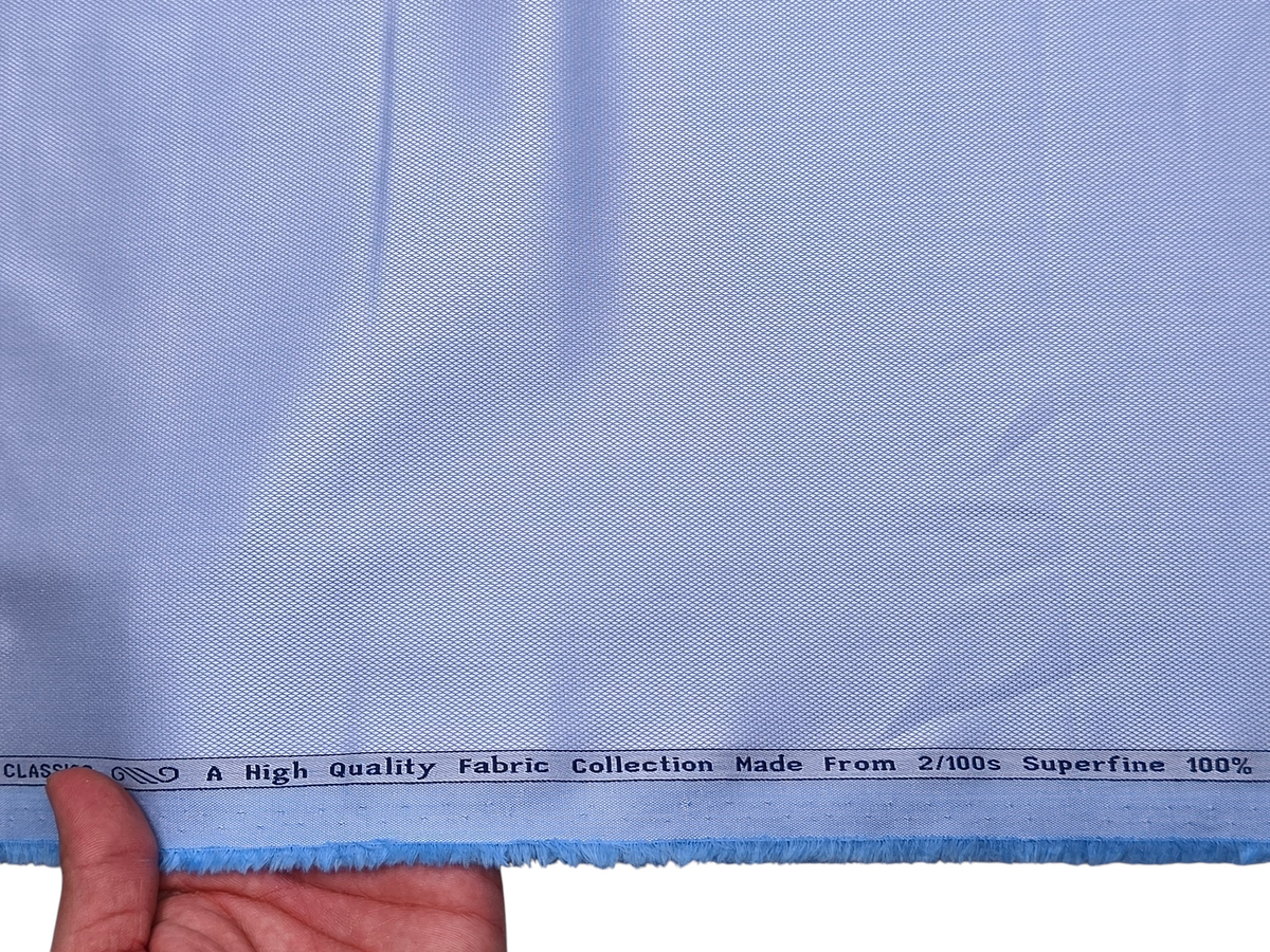 Arvind 2/100s Superfine Premium Cotton Shirting Fabric ( Light Blue, Dobby Design)
