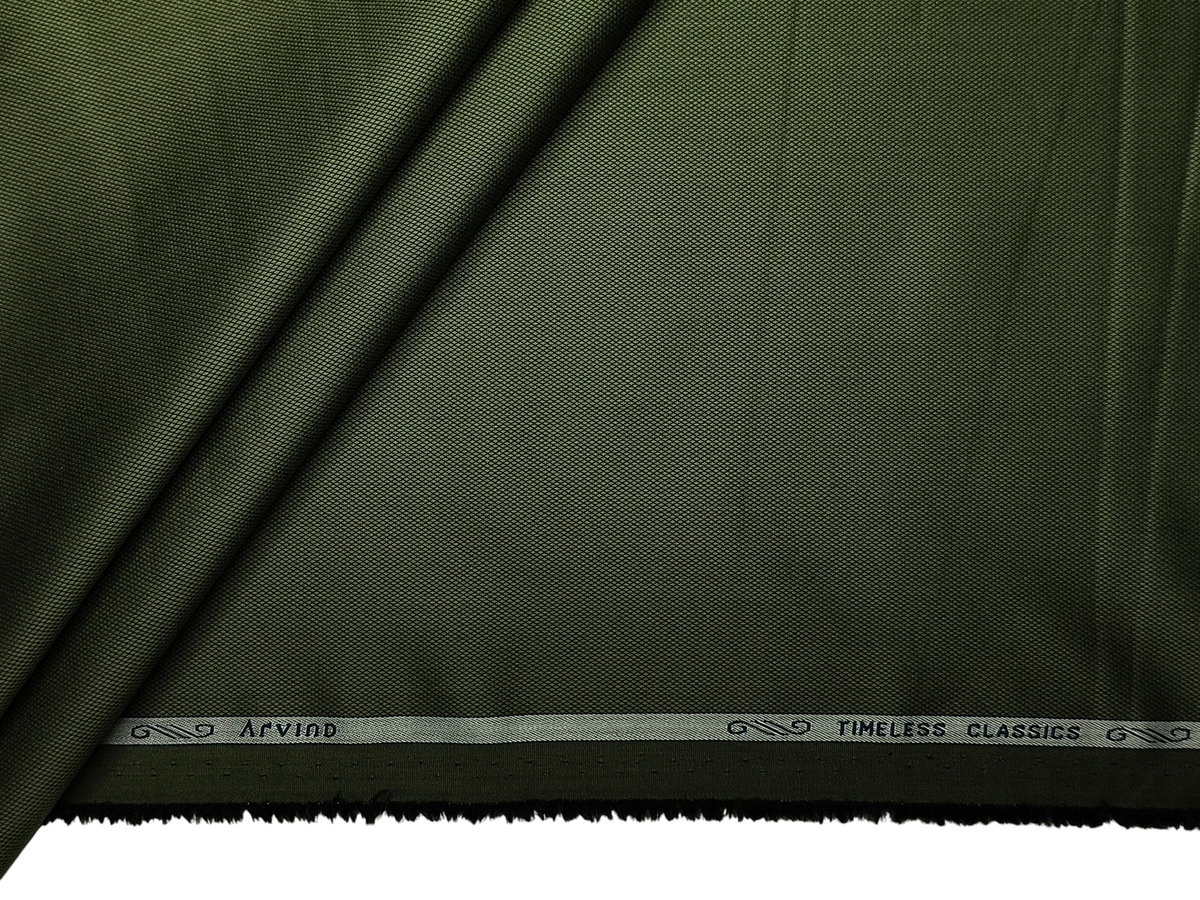Arvind 2/100s Superfine Premium Cotton Shirting Fabric (Dark Olive, Dobby Design)
