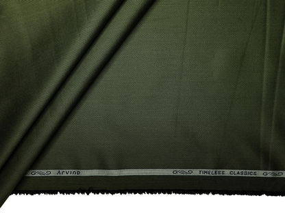 Arvind 2/100s Superfine Premium Cotton Shirting Fabric (Dark Olive, Dobby Design)