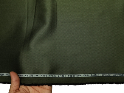 Arvind 2/100s Superfine Premium Cotton Shirting Fabric (Dark Olive, Dobby Design)