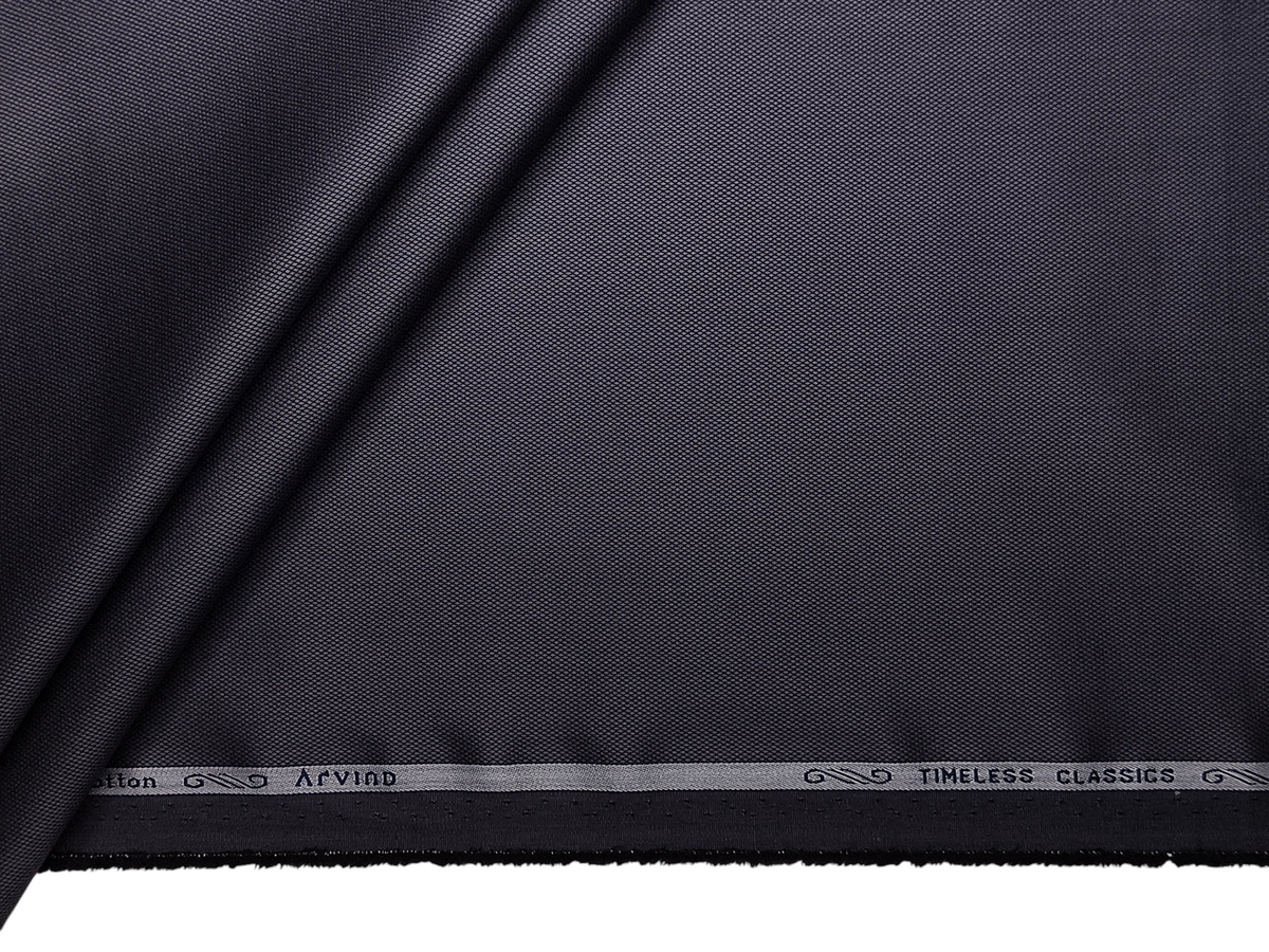 Arvind 2/100s Superfine Premium Cotton Shirting Fabric (Dark Grey, Dobby Design)