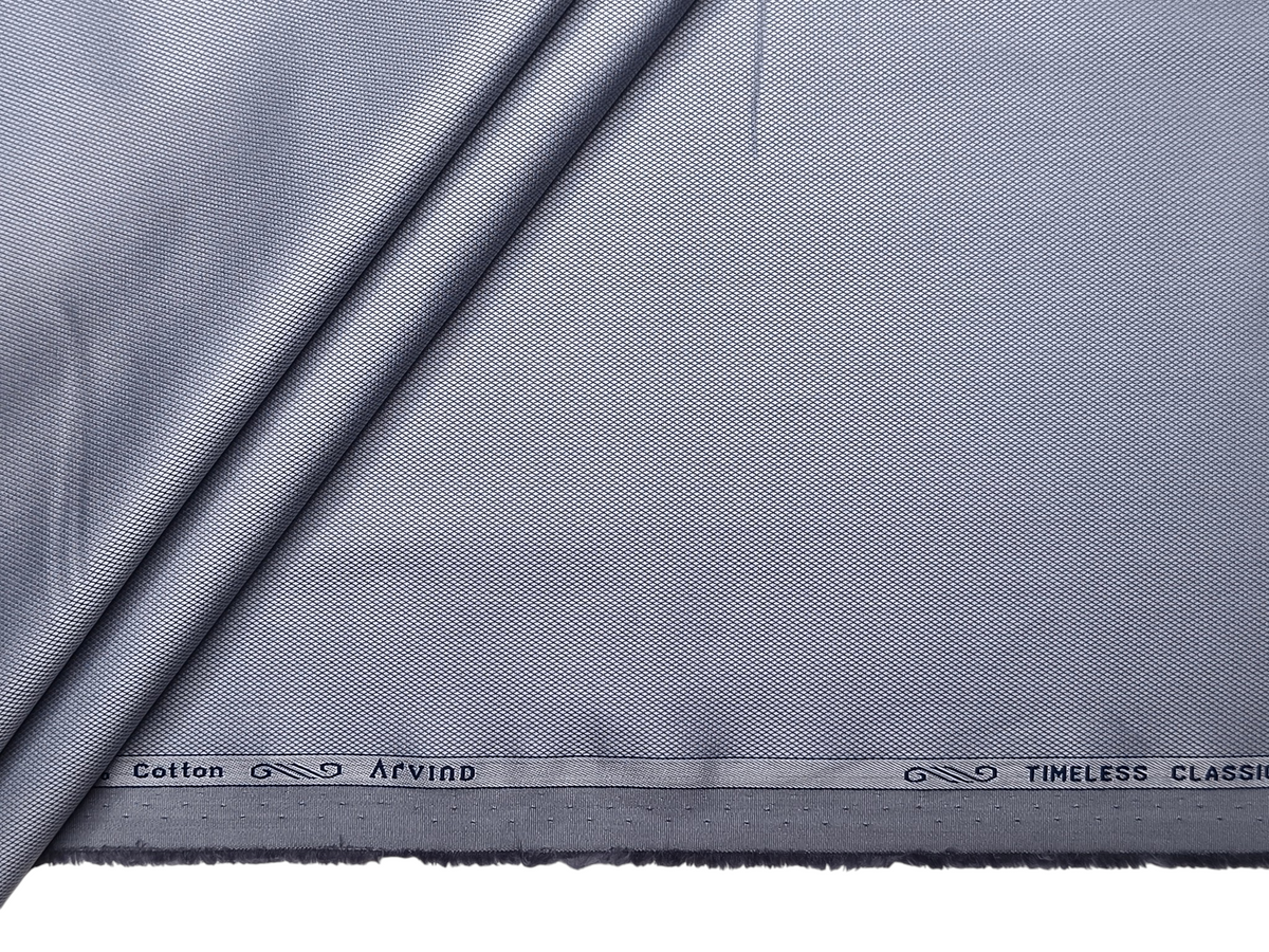 Arvind 2/100s Superfine Premium Cotton Shirting Fabric (Light Bluish Grey, Dobby Design)
